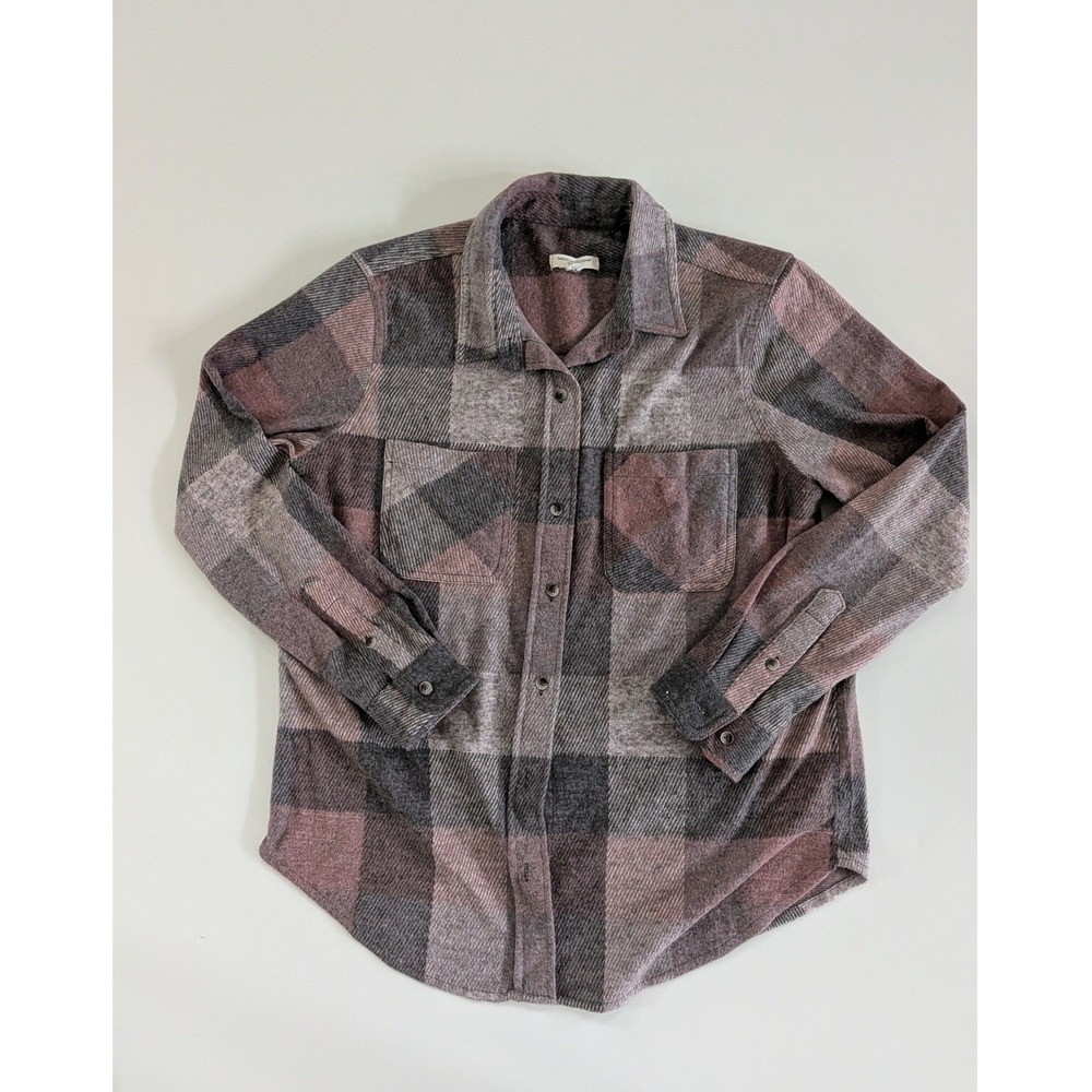 Beachlunchlounge Plaid Flannel Button Down Shirt Mauve Grey Large Grunge